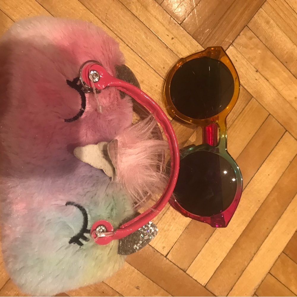 Rainbow Unicorn Plush Bag and Sunglasses Set​​